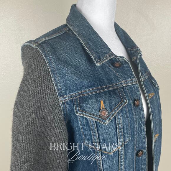Rare Knit Wool Sleeve Denim Jacket ASO Rory Gilmore Girls Vintage Casual Y2K - Picture 9 of 12